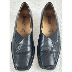 Vintage Gabor Ladies Black Leather Pumps Block Heel Portugal EU 37 US 6 VGUC